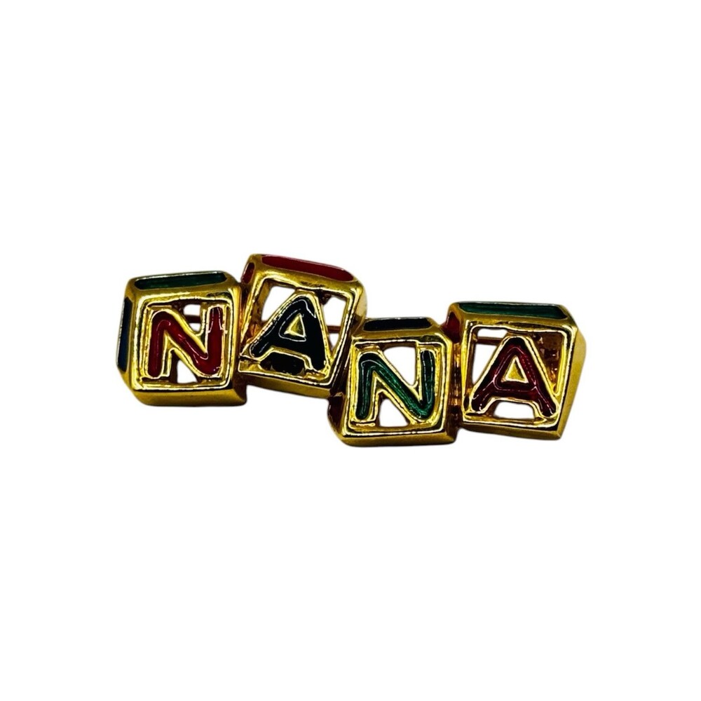 Vintage NANA Alphabet Block Brooch Gold Tone Enamel Letter Pin Grandma Gift